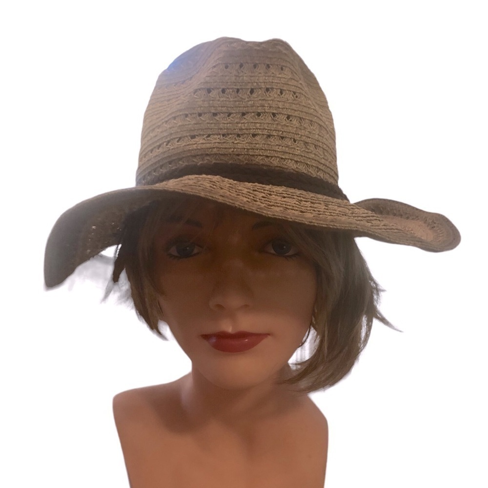 D&Y Straw Summer Gardening Boat Hat Braided Trim Brown/Tan Beach Boho Chic Straw